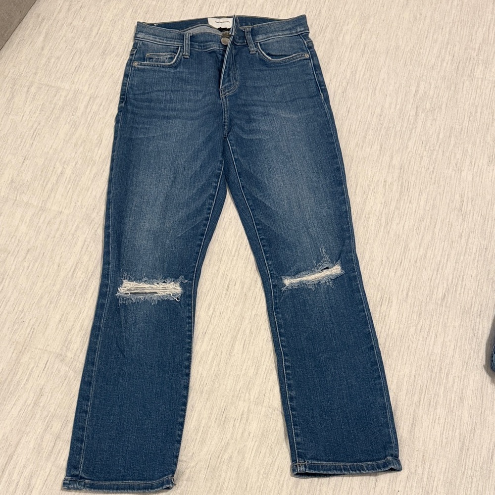Current/Elliott Distressed Crooped Ankle Jeans High Waist Sz 26